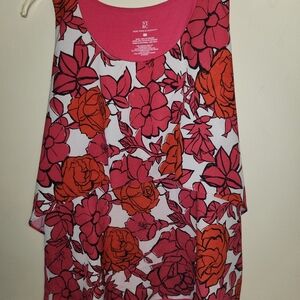 New York & Company Pink and Red Floral Blouse